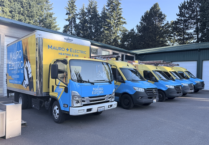 Mauro Electric Heating and Air's Fleet of trucks and vans ready to help you