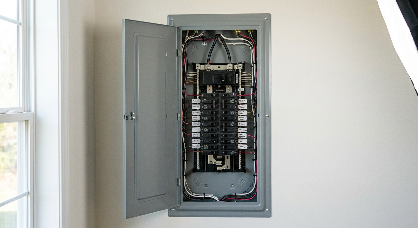 Newly installed, clean US-style residential electrical panel