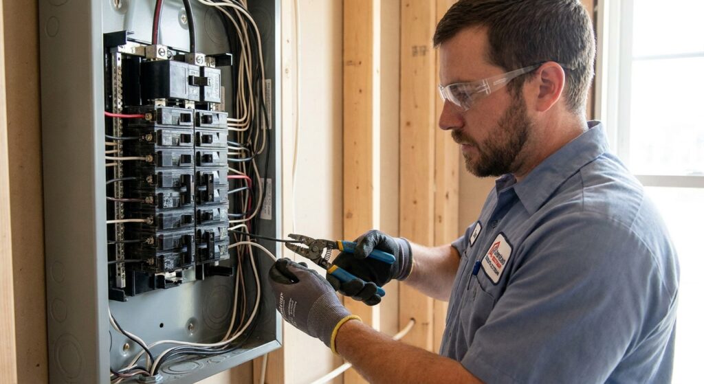 Mauro Electric technician performing precise, safety-focused electrical panel work